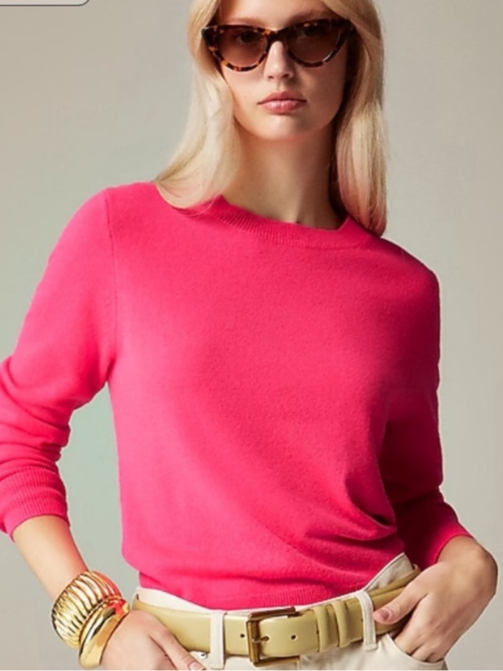 J.Crew 100% Cashmere Classic-Fit Crewneck Sweater Hot Pink XS